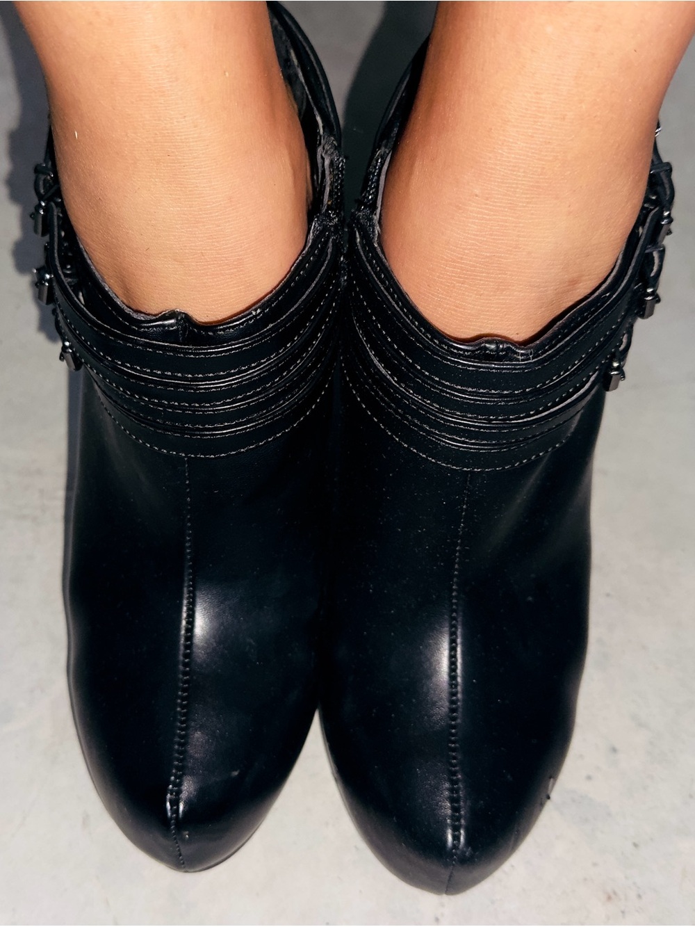 G by Guess Black Leather Ankle Booties with Buckle Detail